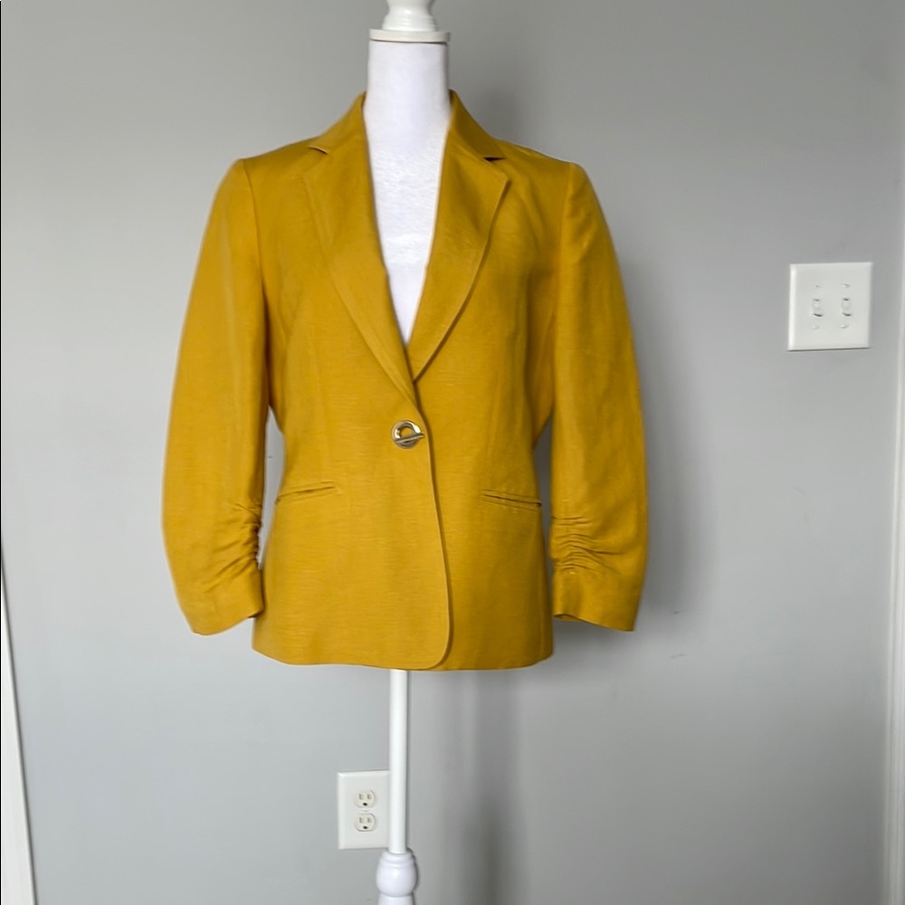 Kasper Women's Linen 1 Button Jacket with Ruched Sleeves Size 4